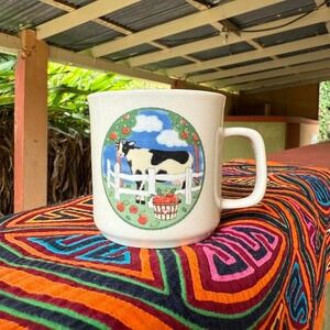 Vintage Gibson‎ Mug Cow Farmhouse Apple Orchard Scene